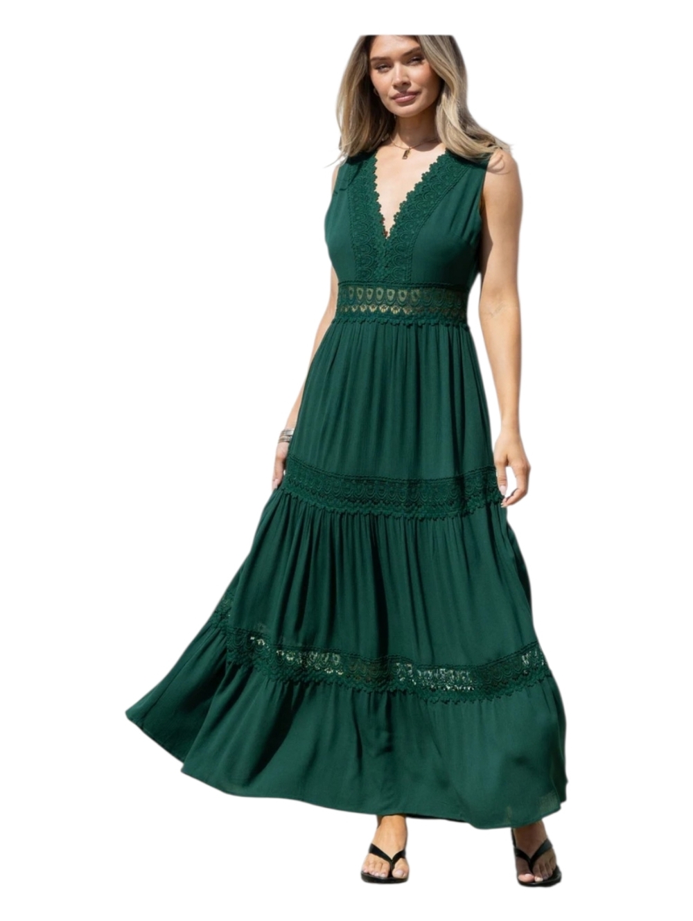 cleo Sleeveless Teal Lace-Trim Maxi Dress Size Small